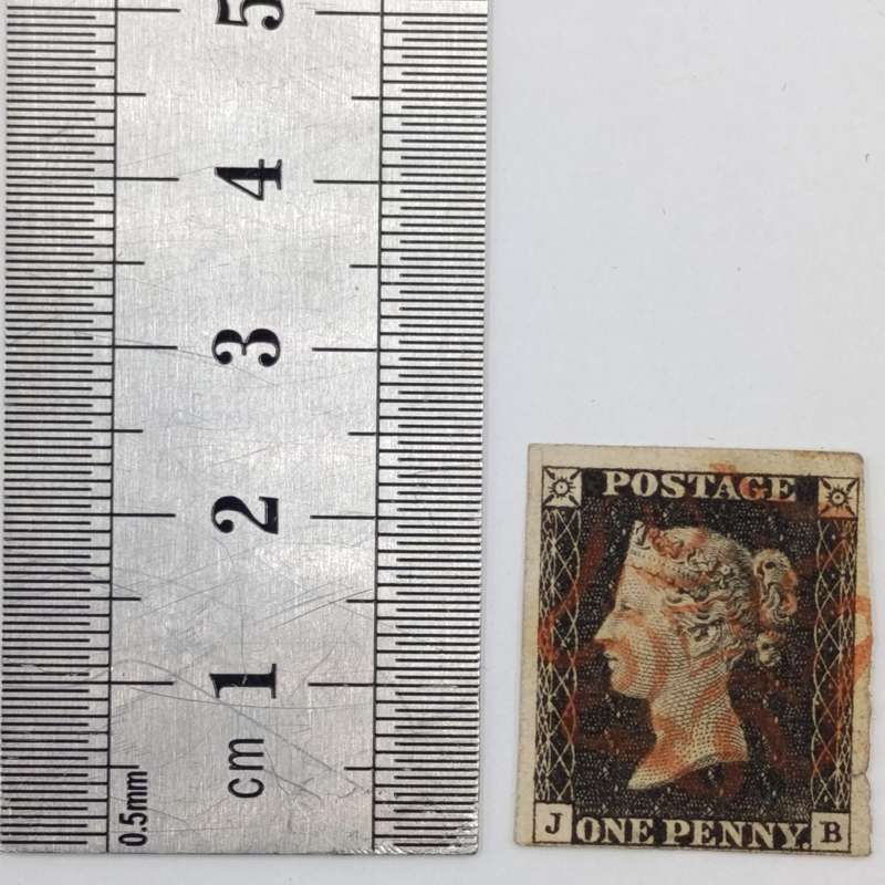 Great Britain 1840 JB corners penny black stamp - Thin bottom margin