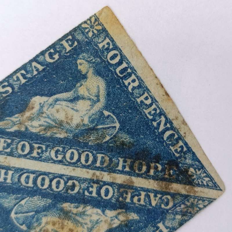 Cape Triangular Four pence uncut pair - dark shade of steel blue - 2 sides no margin