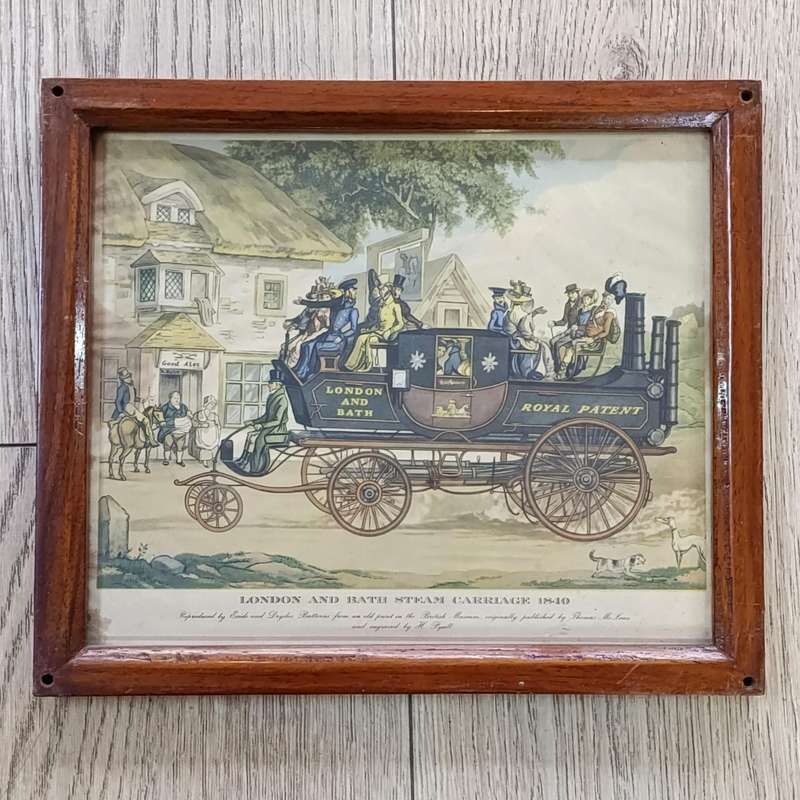 London and Bath steam carriage 1840 print in frame