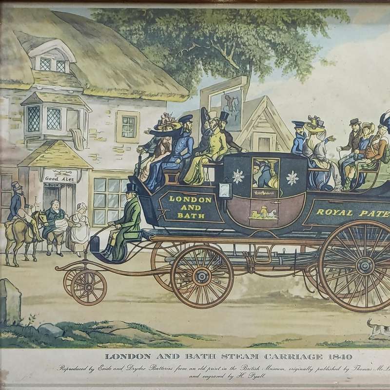 London and Bath steam carriage 1840 print in frame