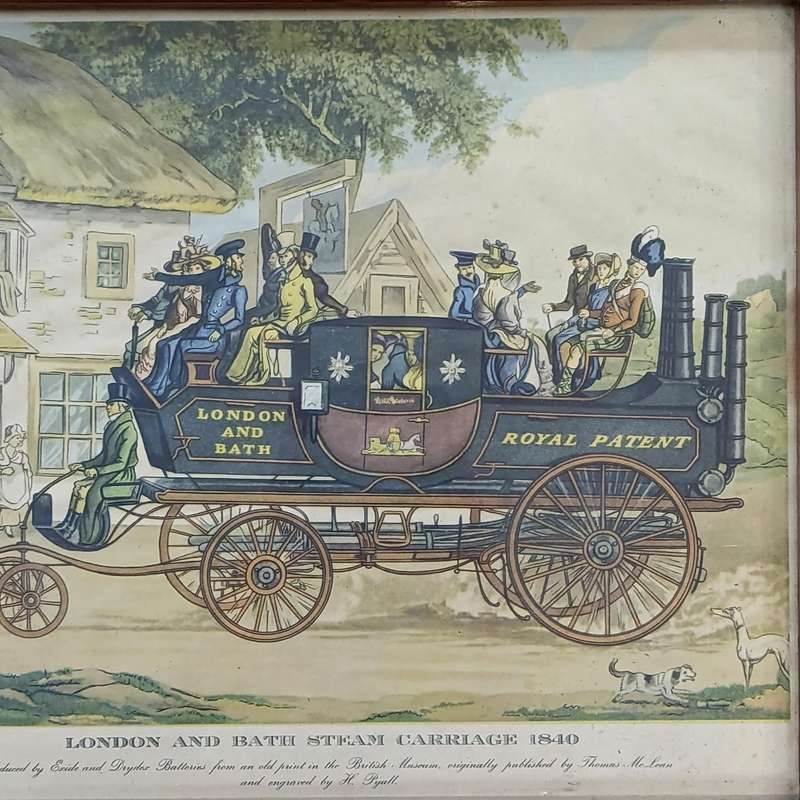 London and Bath steam carriage 1840 print in frame