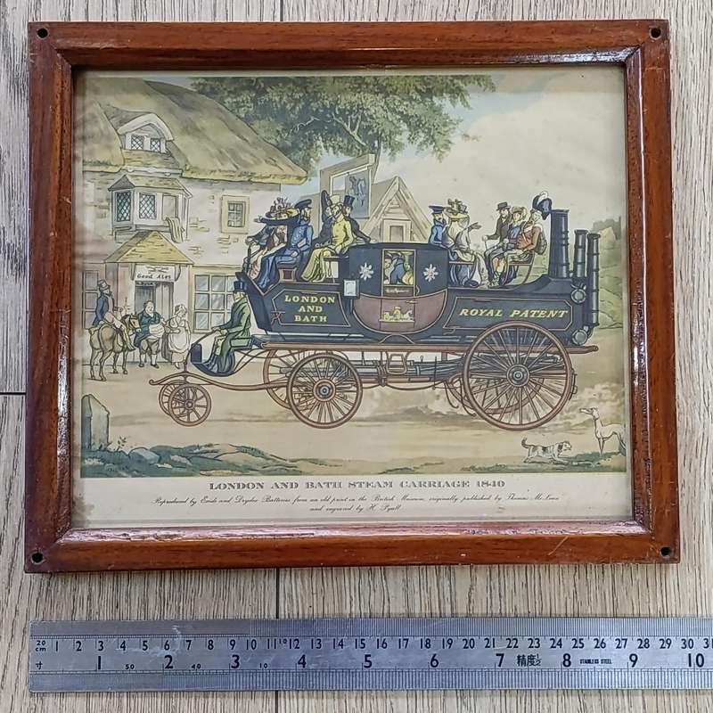 London and Bath steam carriage 1840 print in frame