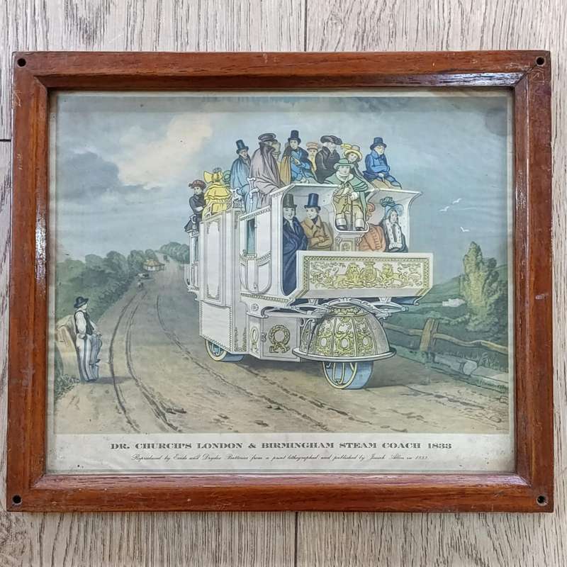 Dr. Church's London and Birmingham Steam coach 1833 print in frame