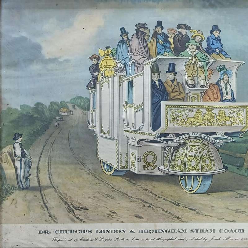 Dr. Church's London and Birmingham Steam coach 1833 print in frame
