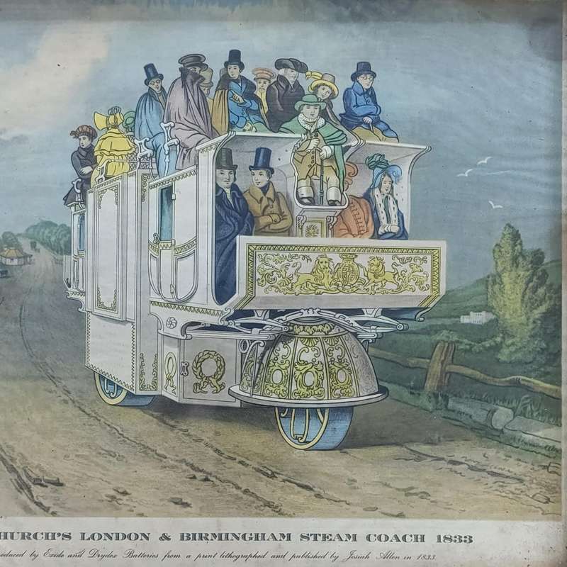 Dr. Church's London and Birmingham Steam coach 1833 print in frame