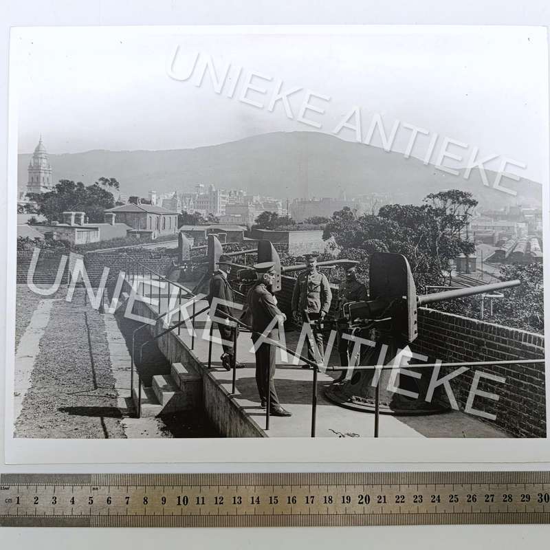 Antique photo reprint of Gunners on Cape Town Castle wall