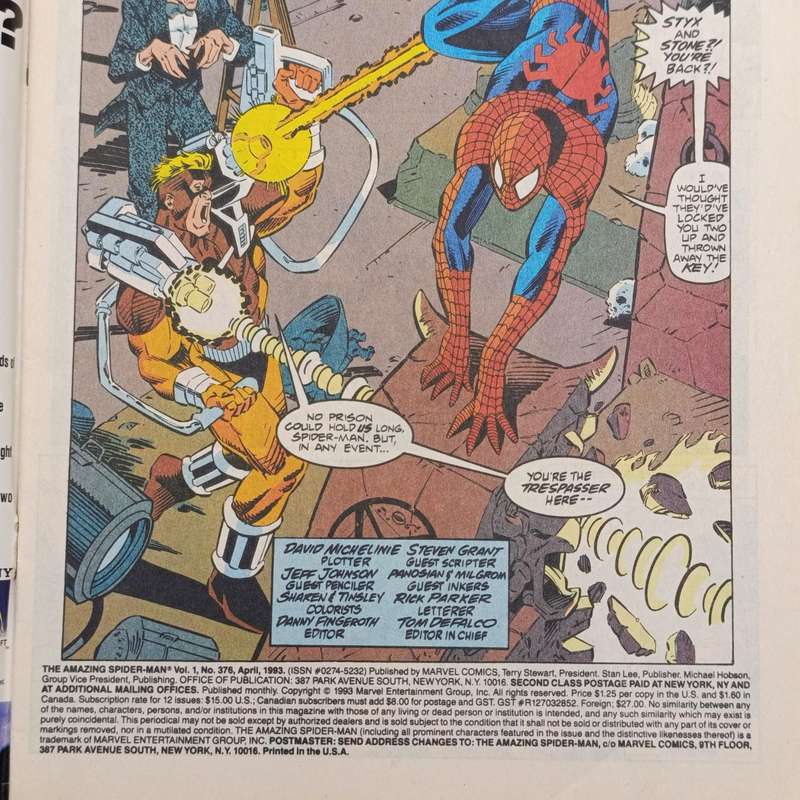 Lot of 3 The Amazing Spider-Man comics - #369, 373, 376 - 1992/1993 issues