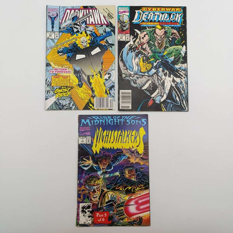 Lot of 3 vintage Marvel comics - 1992 issues - Darkhawk, Deathlok, Nightstalkers