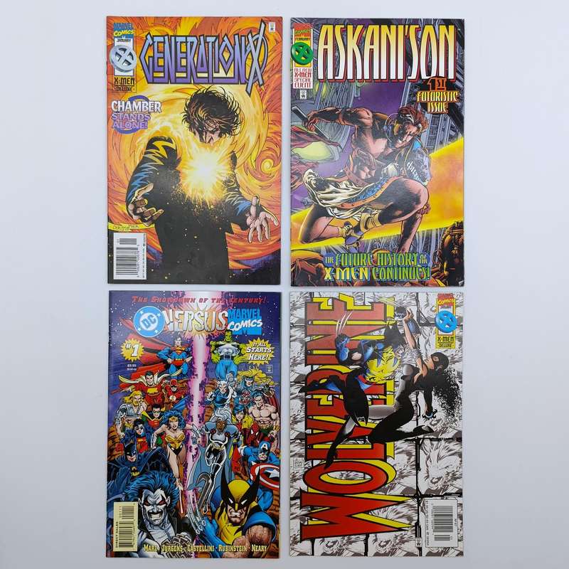Lot of 4 vintage comics 1996 issues - Wolverine, Askanison, Generation X, DC versus Marvel