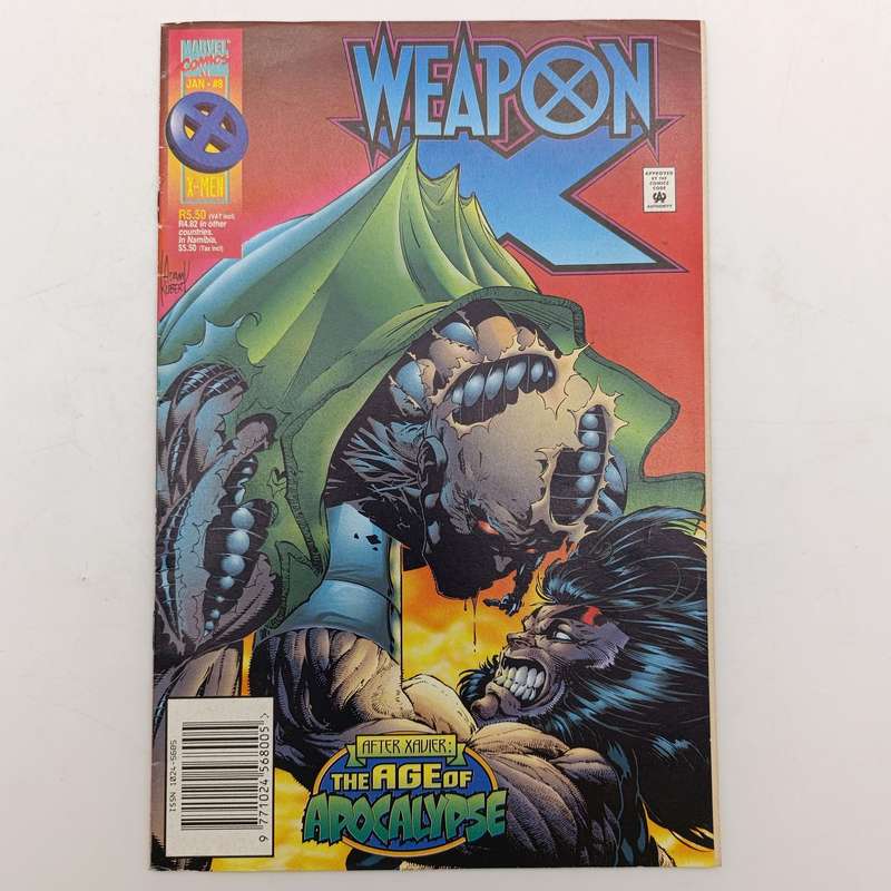 Lot of 4 vintage Comics - 1996 South African issue: Weapon X 8 Wolverine 9 Mortal Kombat 2 and 3