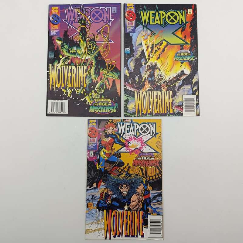 Lot of 3 vintage Marvel comics - 1995 SSouth African issue: Weapon X Wolverine 5,6 and 7