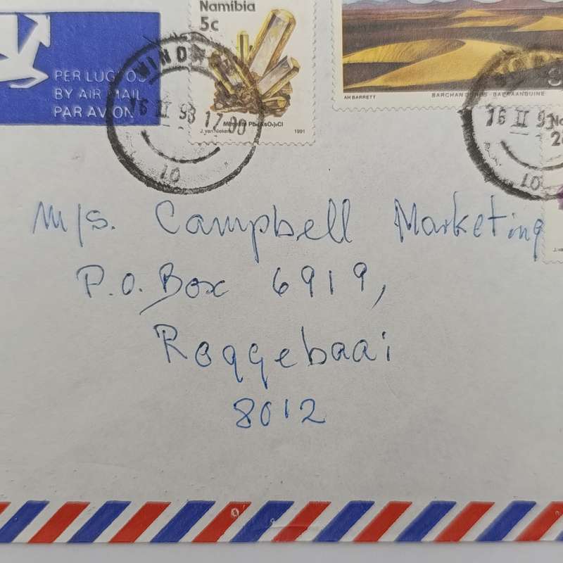 Postal History Namibia 19 February 1993 Airmail Cover Windhoek to Roggebaai