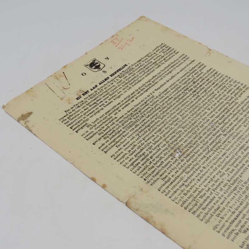 Orange Free State information pamphlet. Issued Te Velde 14 January 1901 by M. T. Steyn (President of