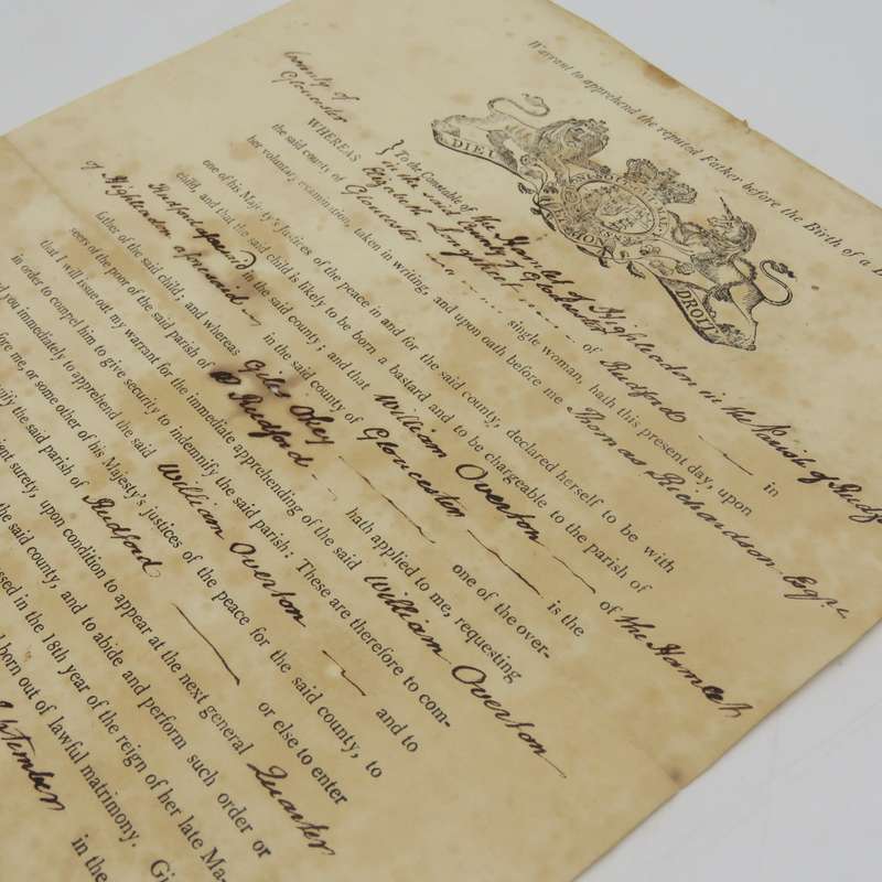 27 September 1819 Legal document for warrant to apprehend the reputed father before the birth