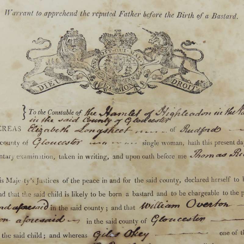 27 September 1819 Legal document for warrant to apprehend the reputed father before the birth