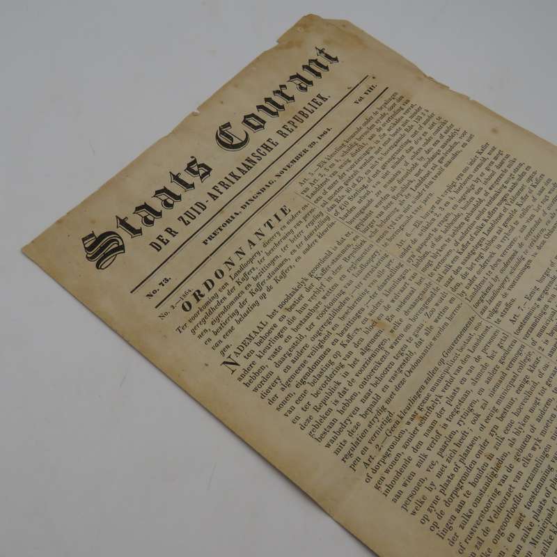 Boer war Africana   Pretoria Staats Courant 29 November 1864 - with ruling on black and coloured