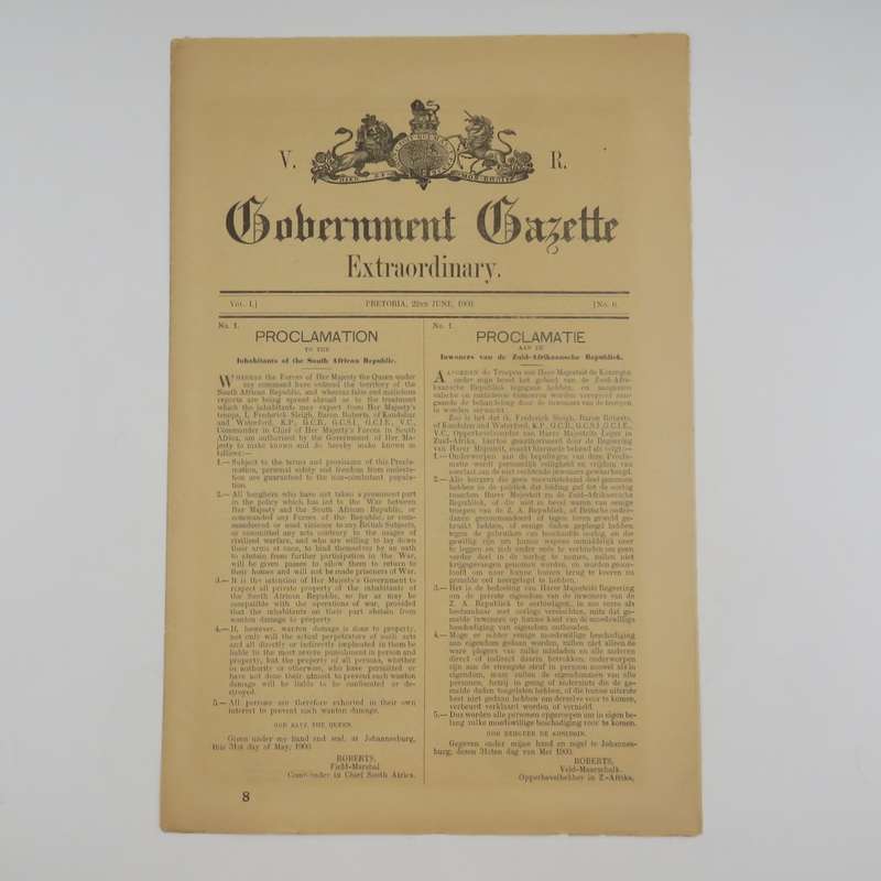 Boer War Post Occupation of Pretoria proclamation by Lord Roberts on 22 June 1900