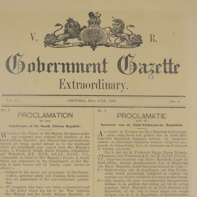 Boer War Post Occupation of Pretoria proclamation by Lord Roberts on 22 June 1900