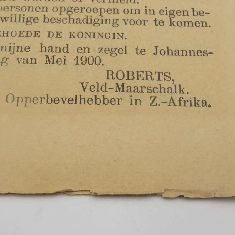 Boer War Post Occupation of Pretoria proclamation by Lord Roberts on 22 June 1900