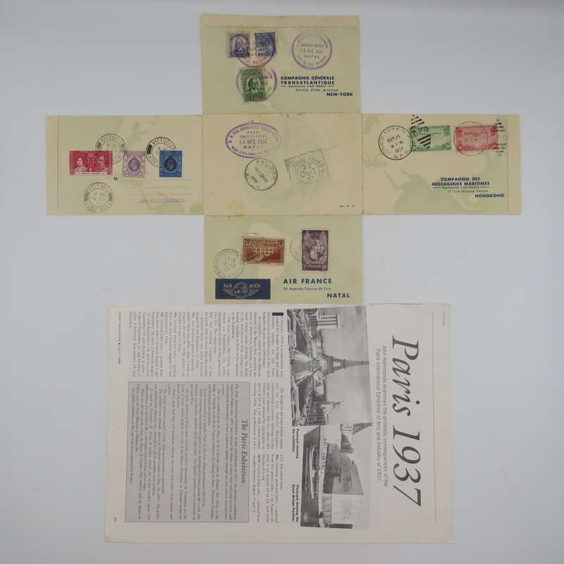 Special sheet carried on Air France around the world flight - 16 to 21 October 1937 - Paris