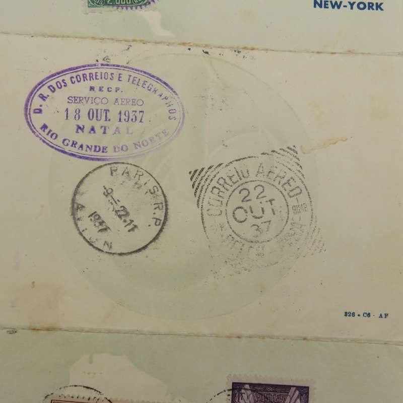 Special sheet carried on Air France around the world flight - 16 to 21 October 1937 - Paris
