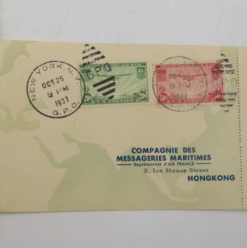 Special sheet carried on Air France around the world flight - 16 to 21 October 1937 - Paris