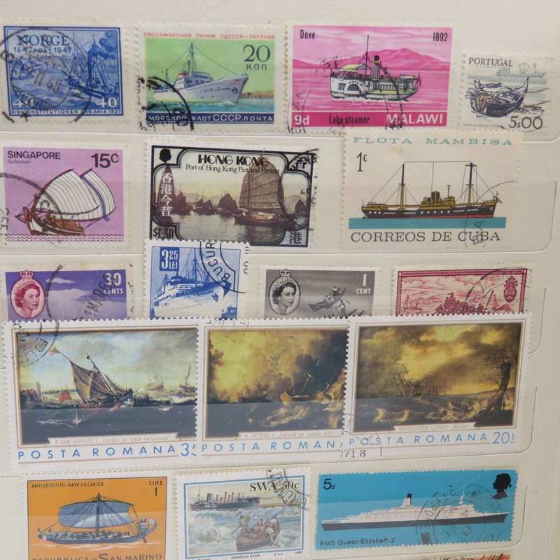 Stamp Album with collection of 360 ship stamps