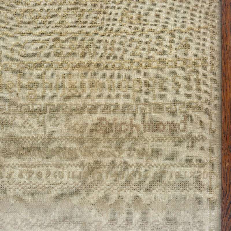 Antique Embroidery sampler of Eliza Mary Young 26 October 1834 in frame - no glass on frame