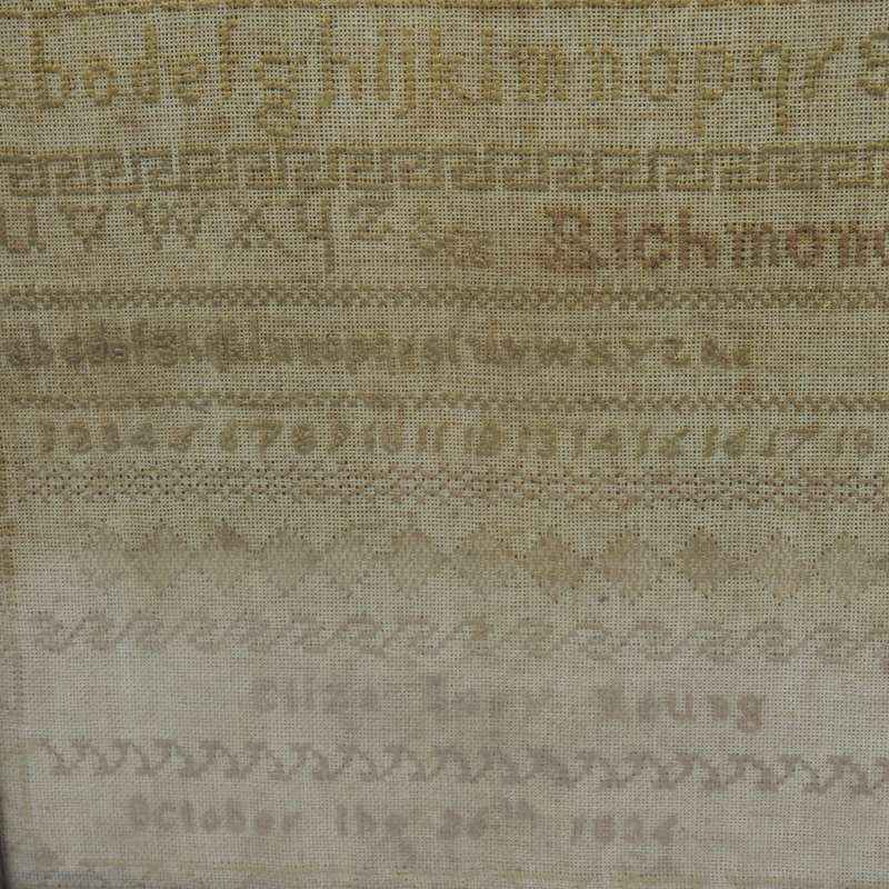 Antique Embroidery sampler of Eliza Mary Young 26 October 1834 in frame - no glass on frame