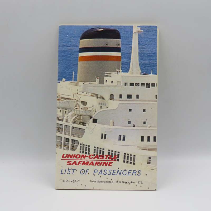 Union-Castle SAFMarine S.A Vaal 15 September 1972 List of passengers