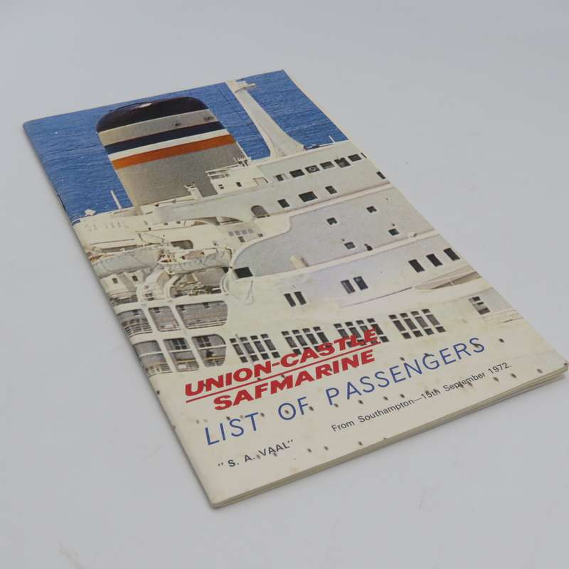 Union-Castle SAFMarine S.A Vaal 15 September 1972 List of passengers