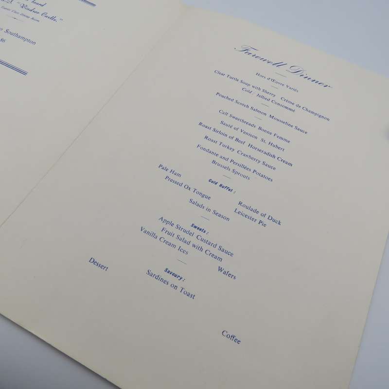 Union-Castle RMS Windsor Castle Farewell dinner menu - 13 Augustus 1972