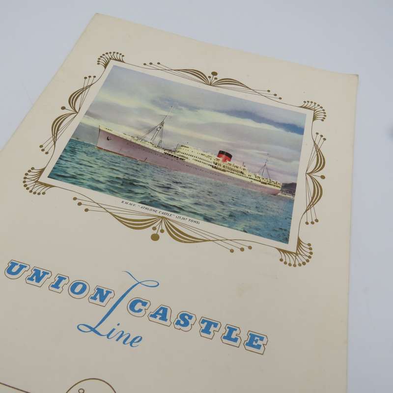Union-Castle RMMV Athlone Castle Farewell dinner menu - 6  September 1961