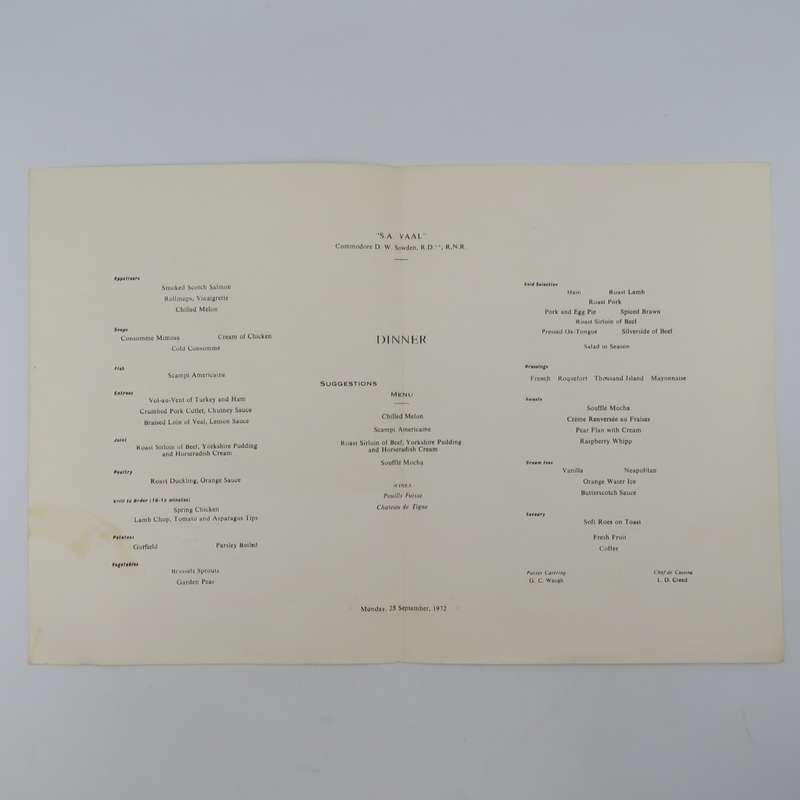 Union-Castle SA Vaal 1972 dinner menu