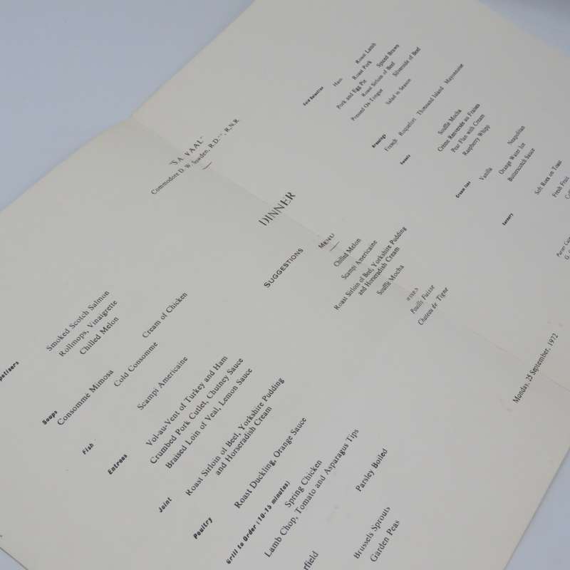 Union-Castle SA Vaal 1972 dinner menu