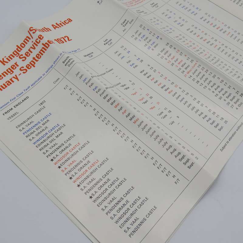 Union-Castle SAFMarine 1972 - 1973 Fares and Sailing brochure