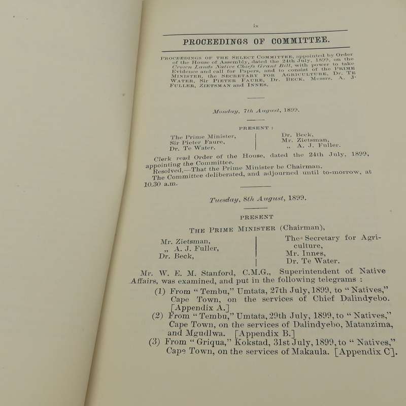 1899 Cape of Good Hope report on the crown lands native chiefs Grant Bill of 1899 (very interesting
