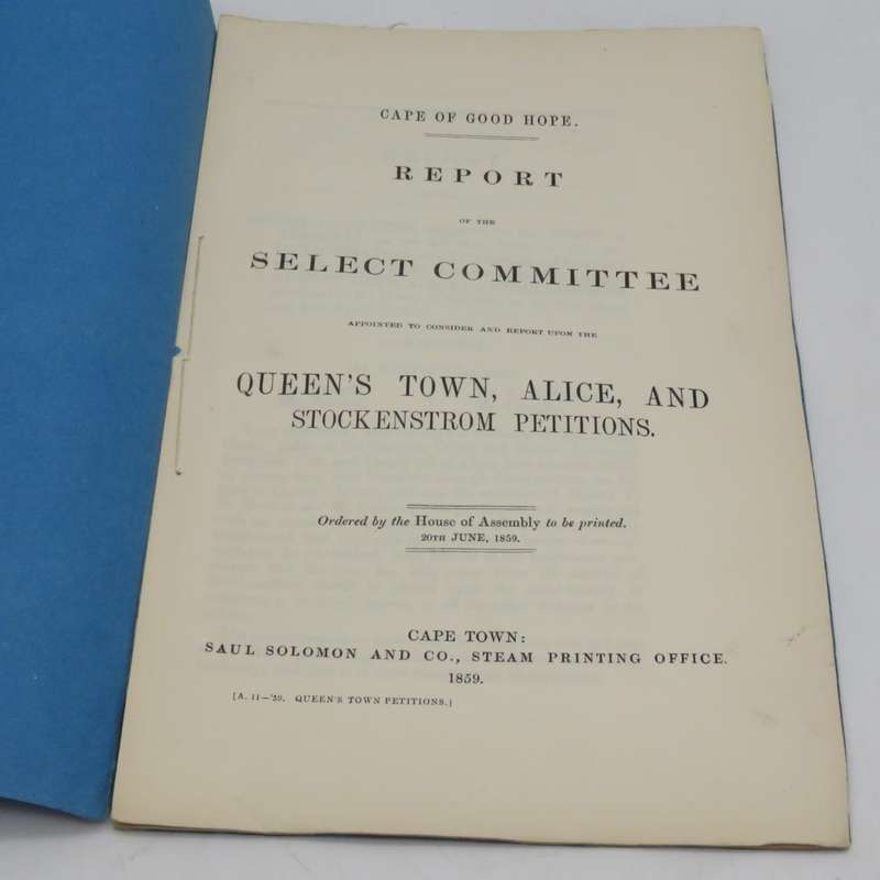 1859 Cape of Good Hope report upon the Queen's Town, Alice and Stockenstrom