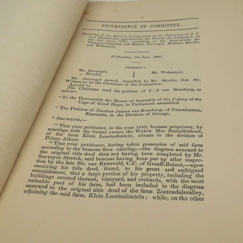 Cape of Good Hope Report of the petition of J. Jansen van Rensburg in the case of the resurveying
