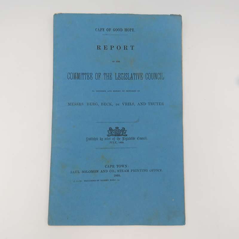 1860 Cape of Good Hope Report of the committee of the legislative council to consider petitions