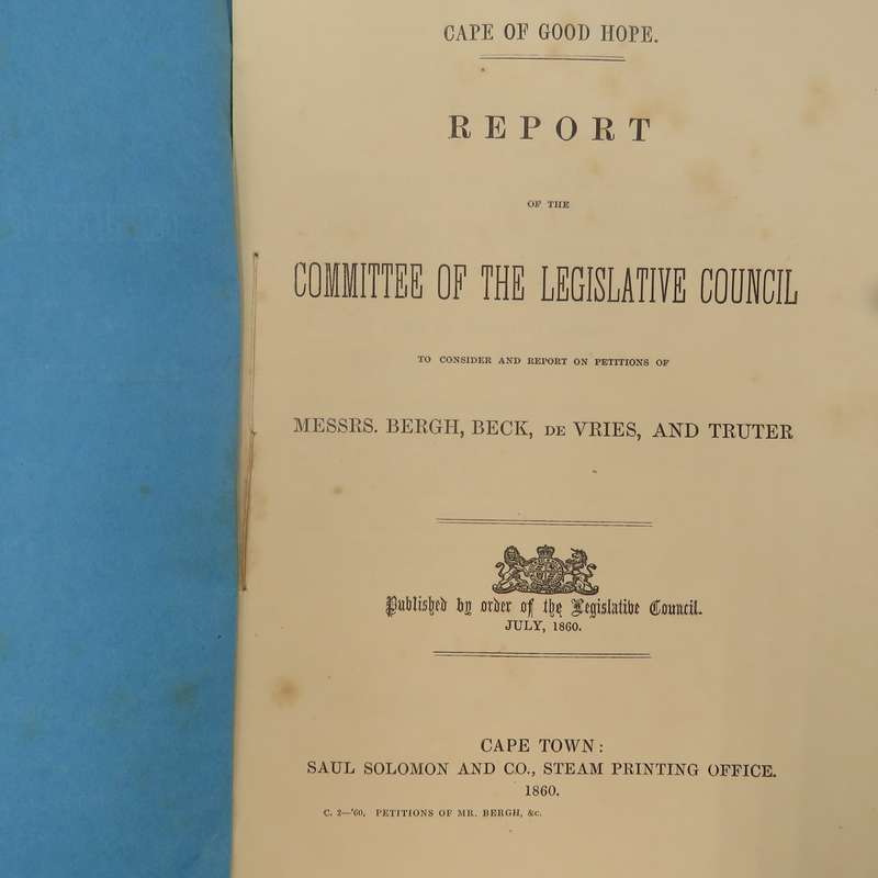 1860 Cape of Good Hope Report of the committee of the legislative council to consider petitions