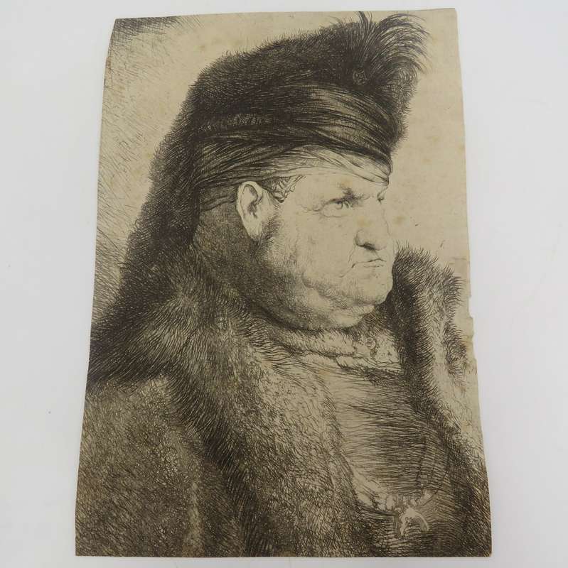 Antique Etching of Bust of an oriental man by Jan Lievens