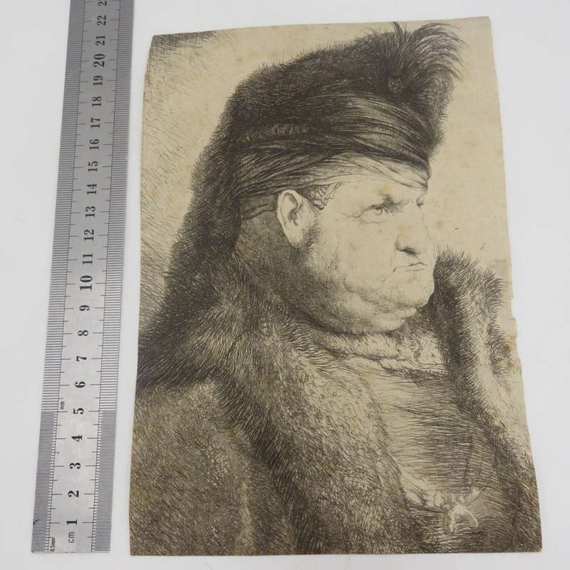 Antique Etching of Bust of an oriental man by Jan Lievens