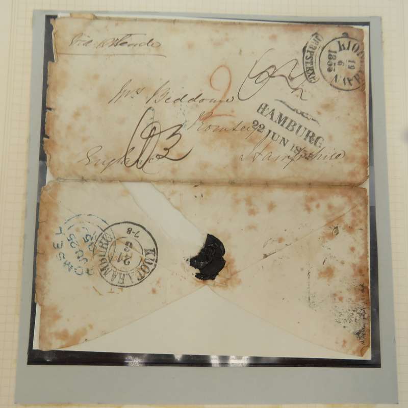 1855 Cover from Copenhagen to Hampshire forwarded through the Danish Post Office in Hamburg