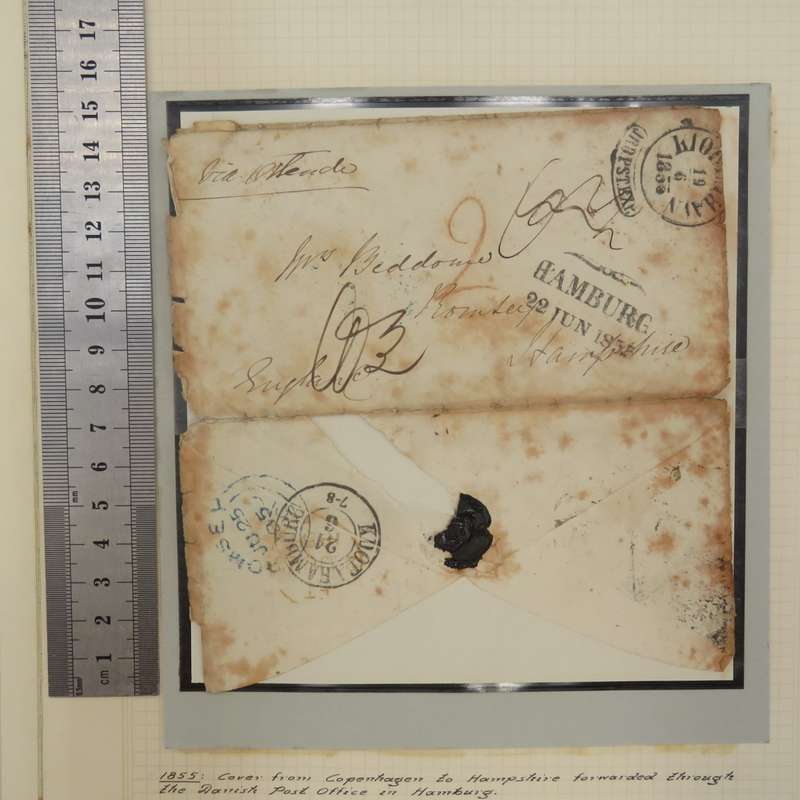 1855 Cover from Copenhagen to Hampshire forwarded through the Danish Post Office in Hamburg