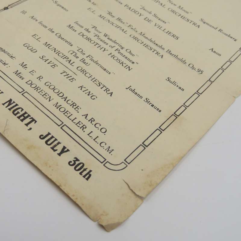 1933 Program for Concert by Franz Moeller & the East London Municipal Orchestra