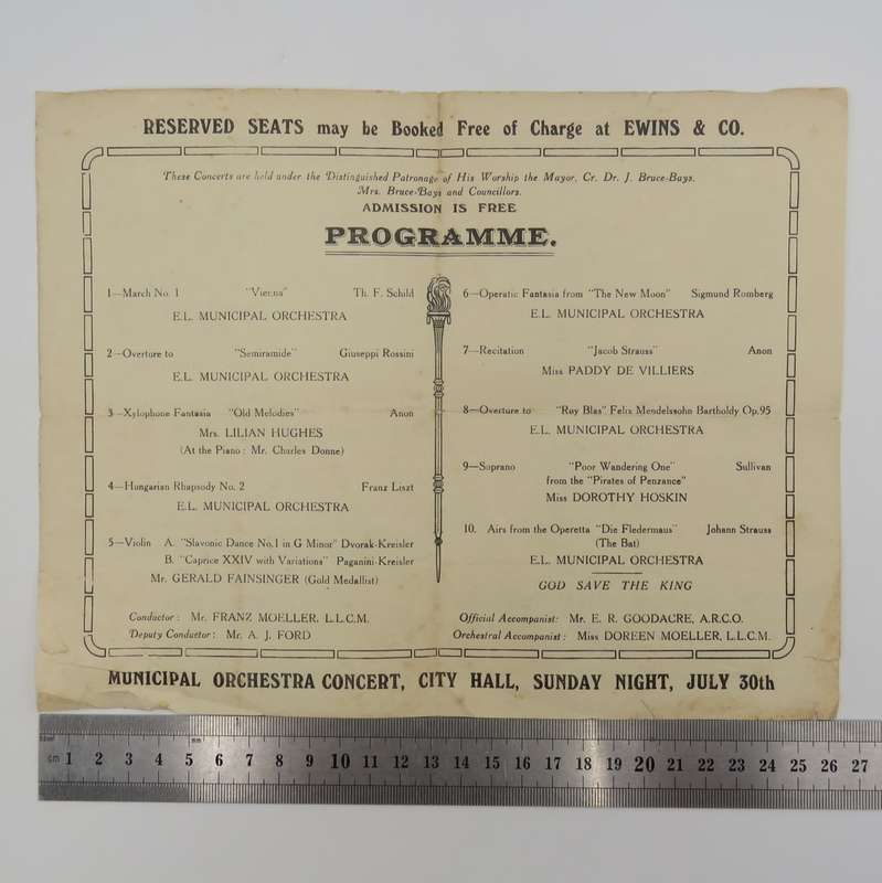 1933 Program for Concert by Franz Moeller & the East London Municipal Orchestra