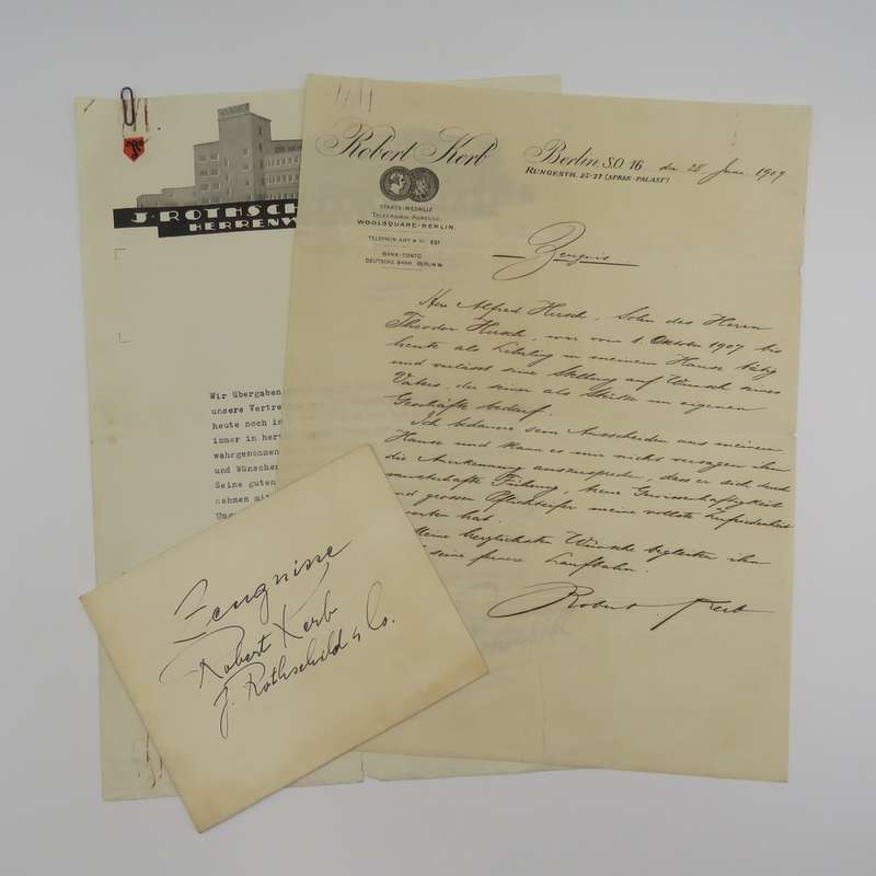 1936 Testimonial by J Rothschild for a Mr Hirsh - washing factory Duisburg plus a testimonial