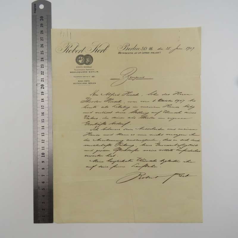 1936 Testimonial by J Rothschild for a Mr Hirsh - washing factory Duisburg plus a testimonial