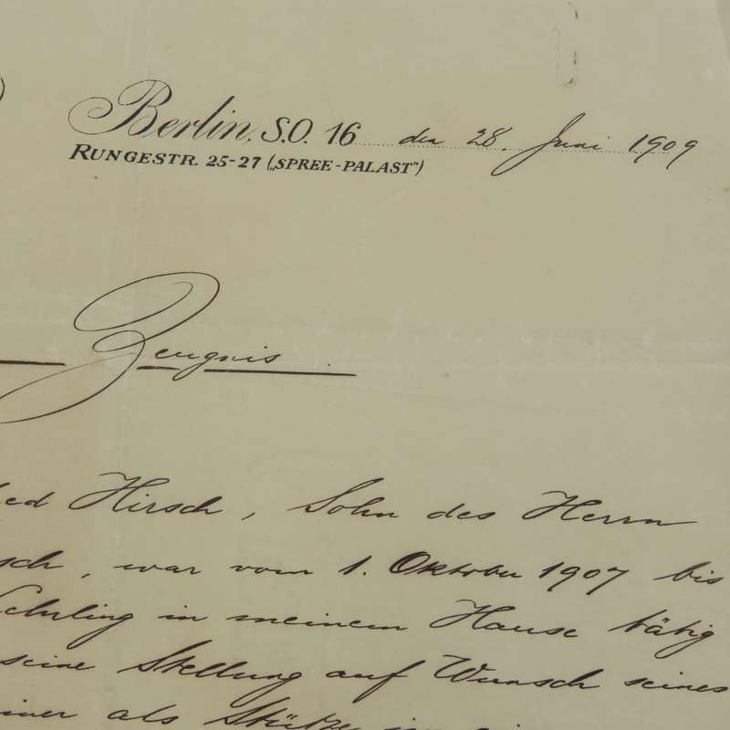 1936 Testimonial by J Rothschild for a Mr Hirsh - washing factory Duisburg plus a testimonial